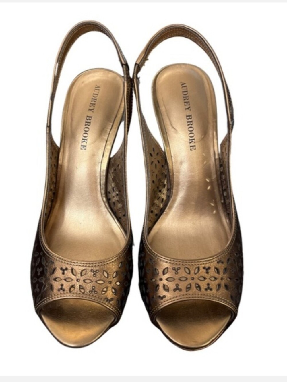 Audrey Brooke Copper Leather Cut-Out Slingback Peep Toe Heels Women's Size 7